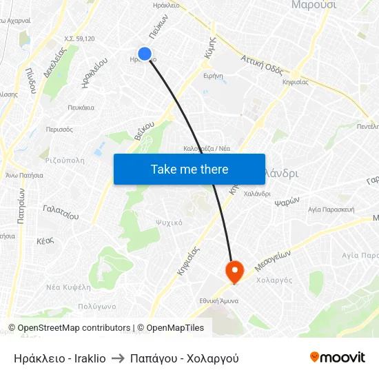 Ηράκλειο - Iraklio to Παπάγου - Χολαργού map