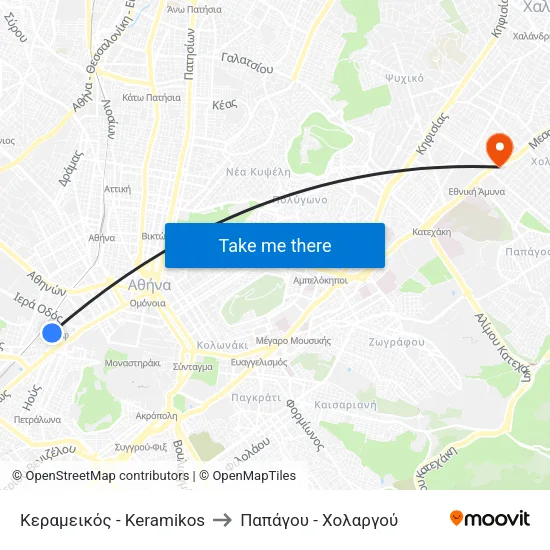 Κεραμεικός - Keramikos to Παπάγου - Χολαργού map