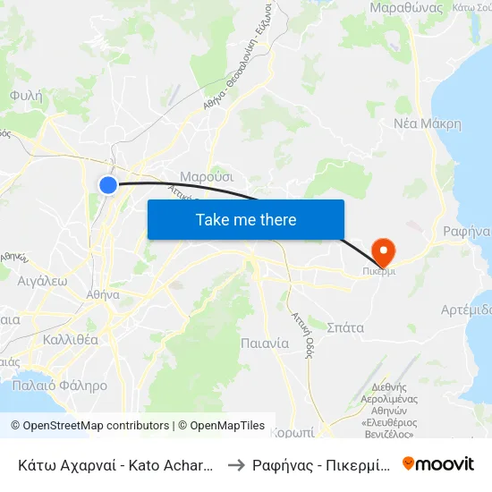 Κάτω Αχαρναί - Kato Acharnai to Ραφήνας - Πικερμίου map