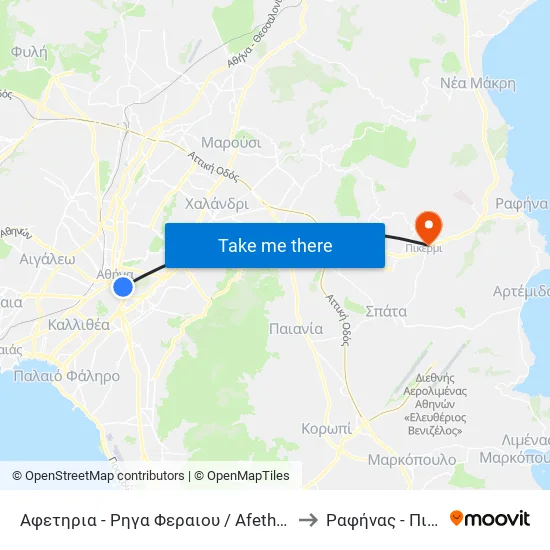 Αφετηρια - Ρηγα Φεραιου / Afethria - Rhga Feraioy to Ραφήνας - Πικερμίου map