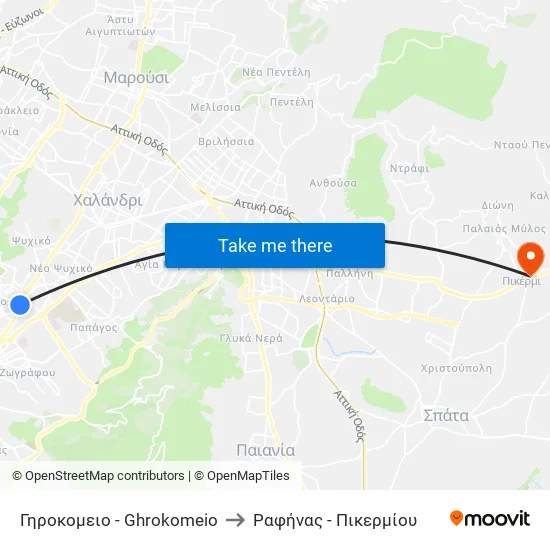 Γηροκομειο - Ghrokomeio to Ραφήνας - Πικερμίου map