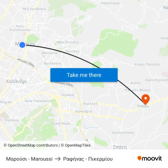 Μαρούσι - Maroussi to Ραφήνας - Πικερμίου map