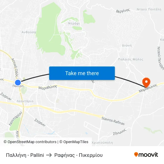 Παλλήνη - Pallini to Ραφήνας - Πικερμίου map