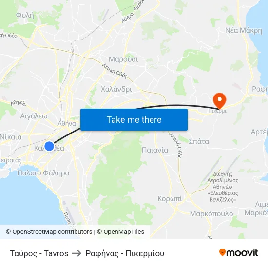 Ταύρος - Tavros to Ραφήνας - Πικερμίου map