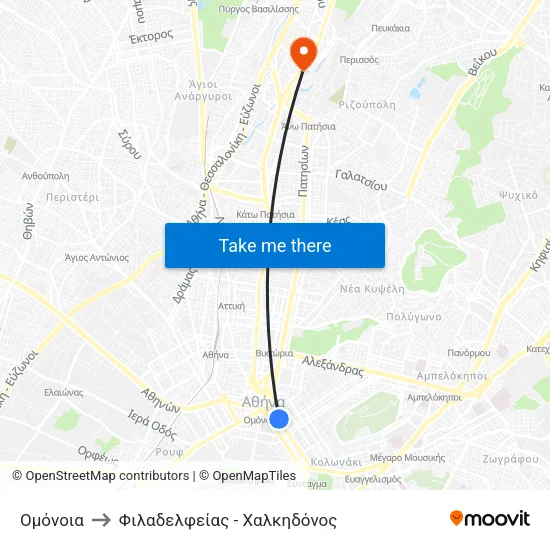 Ομόνοια to Φιλαδελφείας - Χαλκηδόνος map