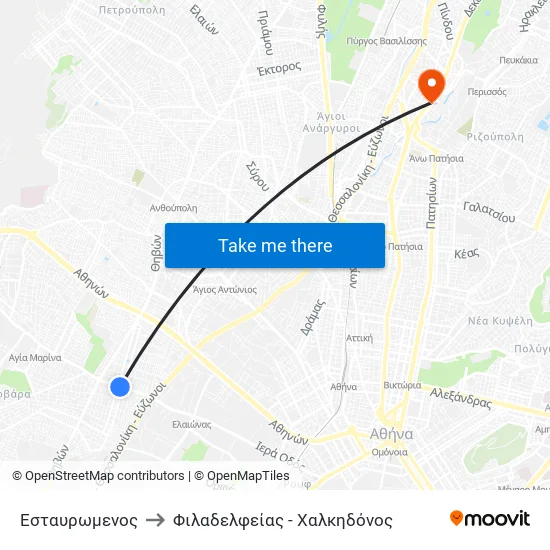 Εσταυρωμενος to Φιλαδελφείας - Χαλκηδόνος map