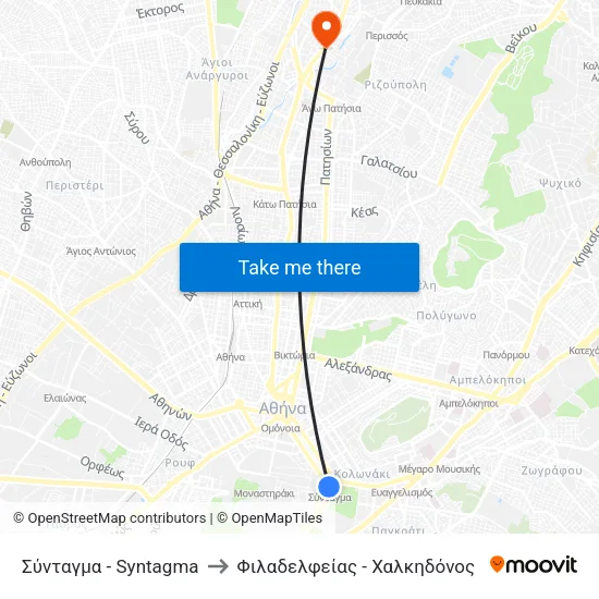 Σύνταγμα - Syntagma to Φιλαδελφείας - Χαλκηδόνος map