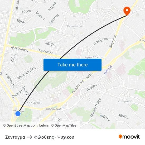 Συνταγμα to Φιλοθέης - Ψυχικού map