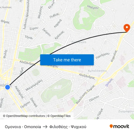 Ομονοια - Omonoia to Φιλοθέης - Ψυχικού map