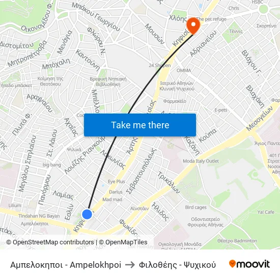 Αμπελοκηποι - Ampelokhpoi to Φιλοθέης - Ψυχικού map