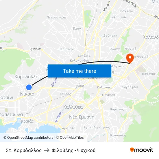 Στ. Κορυδαλλος to Φιλοθέης - Ψυχικού map