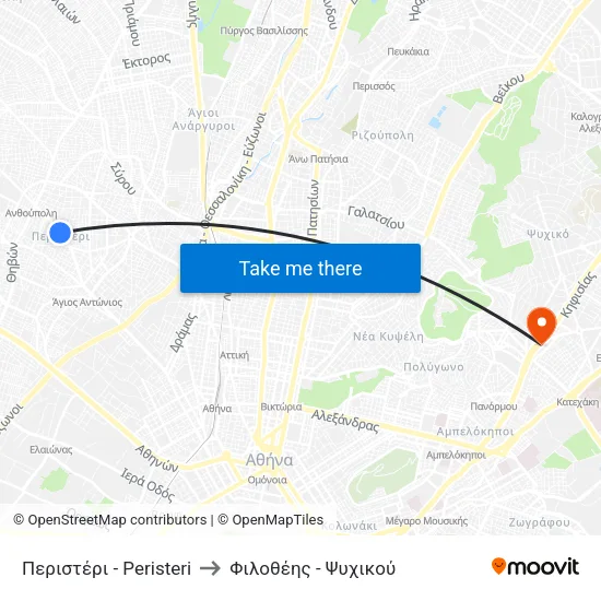 Περιστέρι - Peristeri to Φιλοθέης - Ψυχικού map
