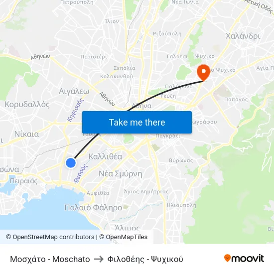 Μοσχάτο - Moschato to Φιλοθέης - Ψυχικού map