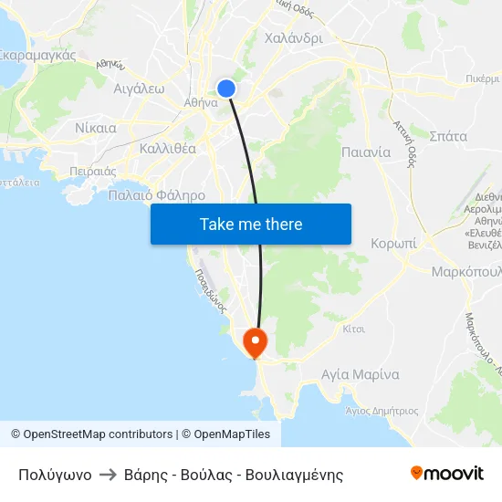 Πολύγωνο to Βάρης - Βούλας - Βουλιαγμένης map