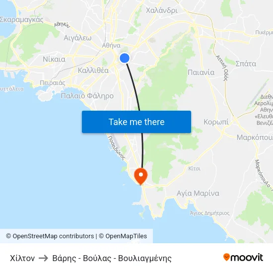 Χίλτον to Βάρης - Βούλας - Βουλιαγμένης map