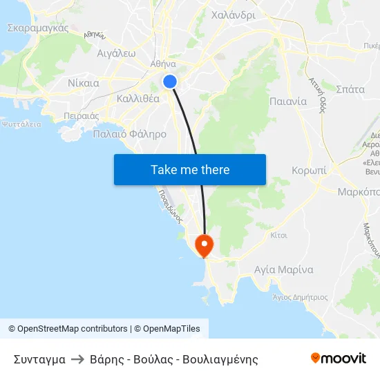 Συνταγμα to Βάρης - Βούλας - Βουλιαγμένης map