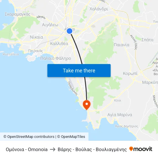 Ομόνοια - Omonoia to Βάρης - Βούλας - Βουλιαγμένης map
