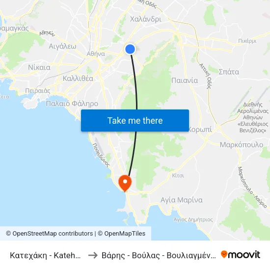 Κατεχάκη - Katehaki to Βάρης - Βούλας - Βουλιαγμένης map