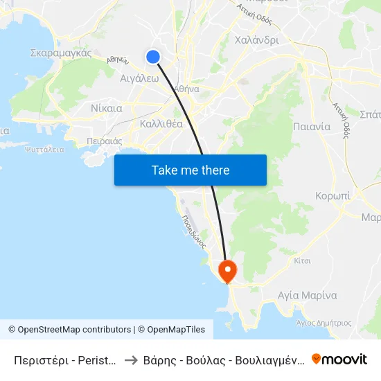 Περιστέρι - Peristeri to Βάρης - Βούλας - Βουλιαγμένης map