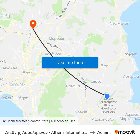 Διεθνής Αερολιμένας - Athens International Airport to Acharnes map