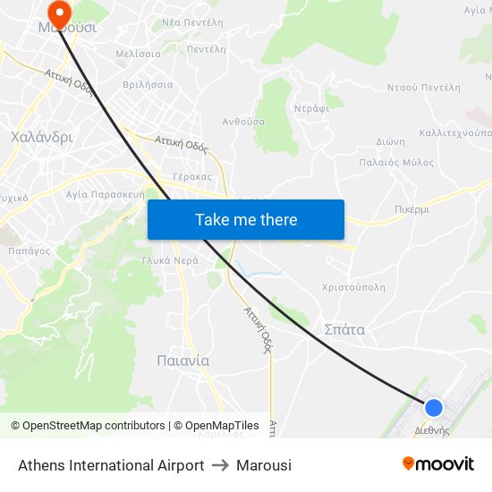 Athens International Airport to Marousi map