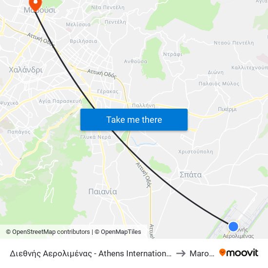 Διεθνής Αερολιμένας - Athens International Airport to Marousi map
