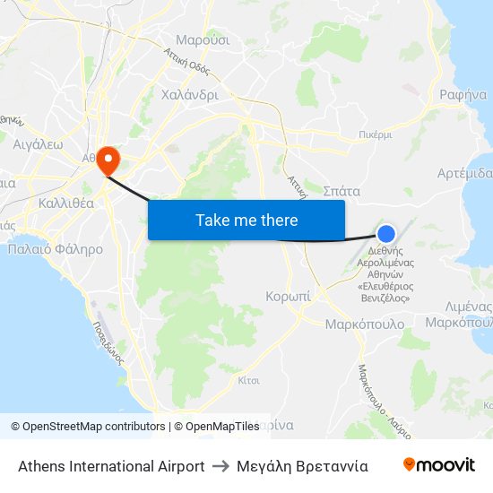 Athens International Airport to Μεγάλη Βρεταννία map