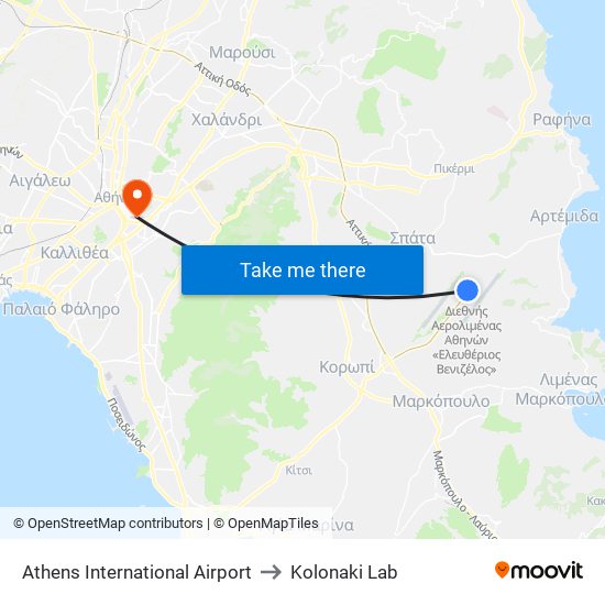 Athens International Airport to Kolonaki Lab map