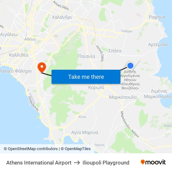 Athens International Airport to Ilioupoli Playground map