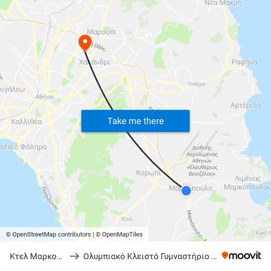 Κτελ Μαρκοπούλου to Ολυμπιακό Κλειστό Γυμναστήριο Νίκος Γκάλης map