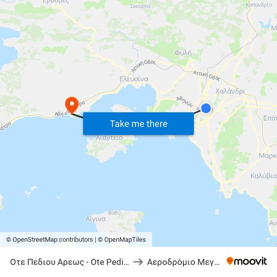 Οτε Πεδιου Αρεως - Ote Pedioy Areos to Αεροδρόμιο Μεγαρέων map