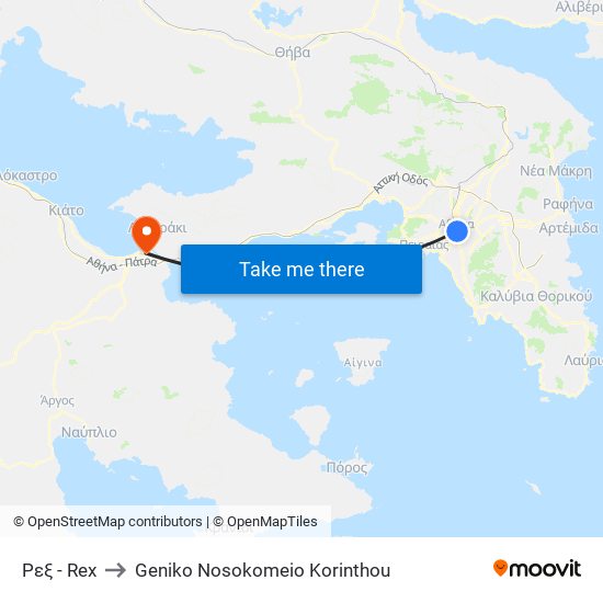 Ρεξ - Rex to Geniko Nosokomeio Korinthou map