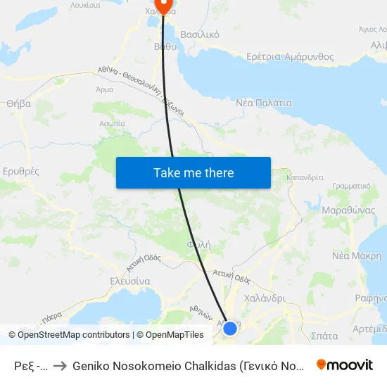 Ρεξ - Rex to Geniko Nosokomeio Chalkidas (Γενικό Νοσοκομείο Χαλκίδας) map