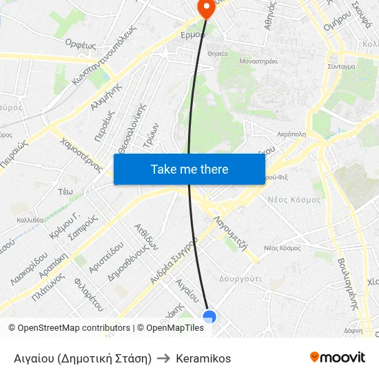 Αιγαίου (Δημοτική Στάση) to Keramikos map