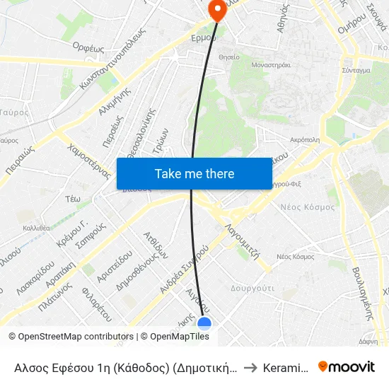 Efesou Grove 1st (Descent) (Municipal Stop) to Keramikos map