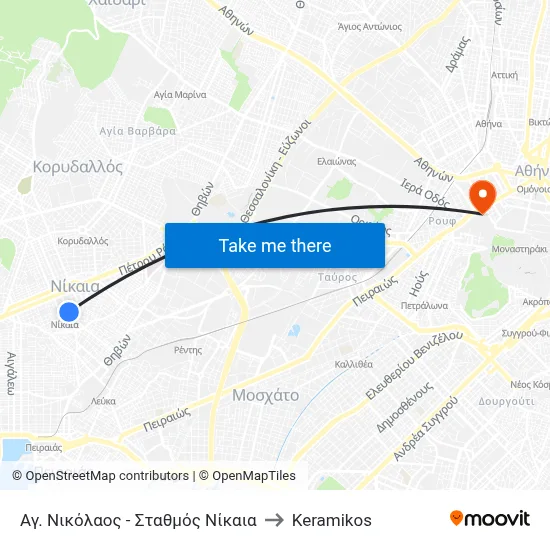St. Nicholas - Nikaia Station to Keramikos map