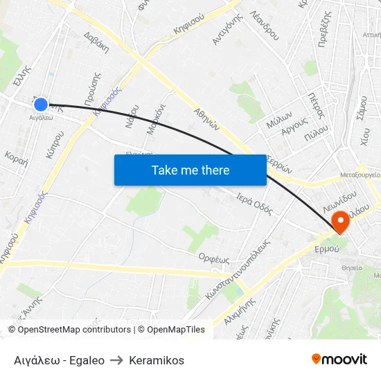 Egaleo to Keramikos map