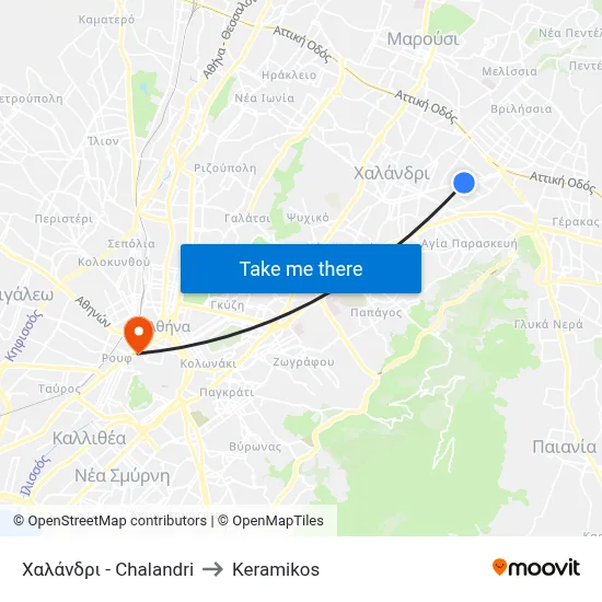 Χαλάνδρι - Chalandri to Keramikos map
