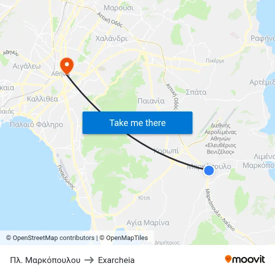 Markopoulou Square to Exarcheia map