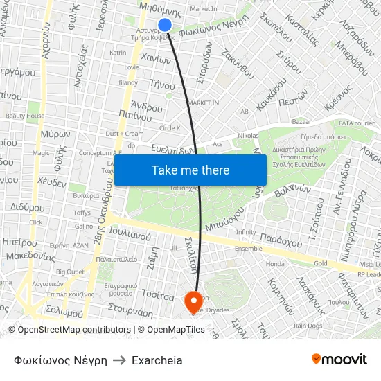 Fokion Negri Street to Exarcheia map