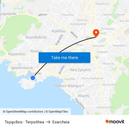Τερψιθεα - Terpsithea to Exarcheia map