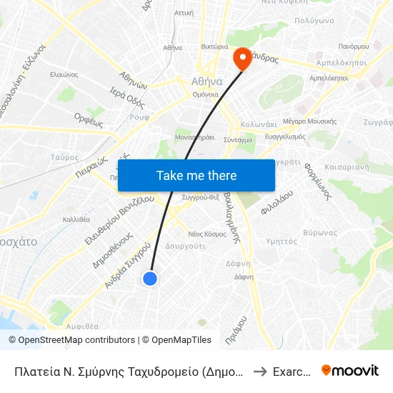 Nea Smyrni Square Post Office (Municipal Stop) to Exarcheia map