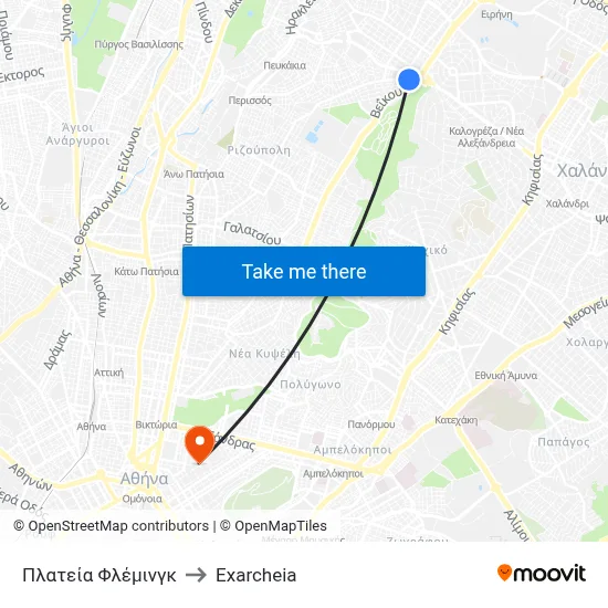 Fleming Square to Exarcheia map