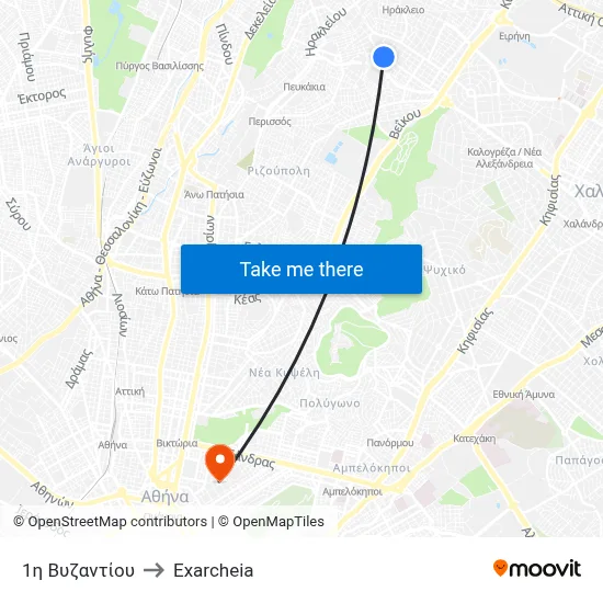 1st Byzantiou to Exarcheia map