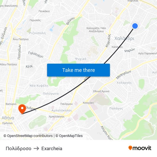Πολύδροσο to Exarcheia map