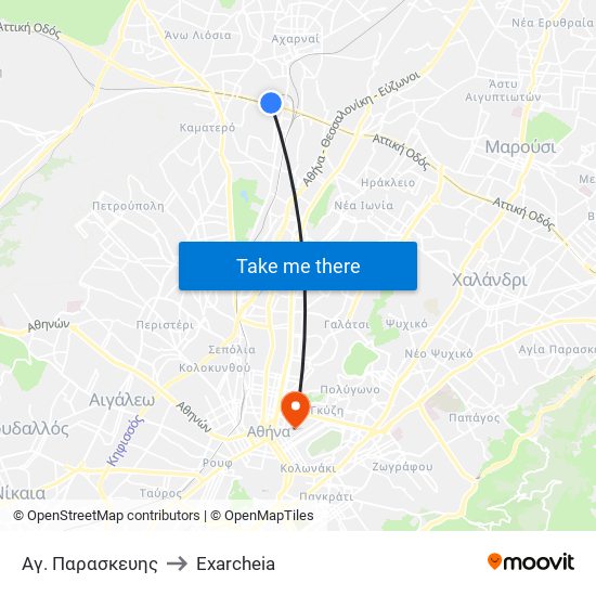 Αγ. Παρασκευης to Exarcheia map