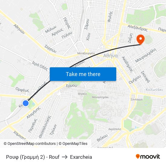 Ρουφ (Γραμμή 2) - Rouf to Exarcheia map