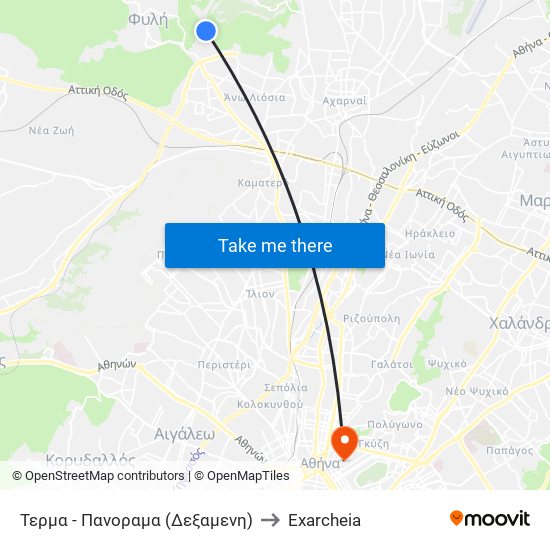 Τερμα - Πανοραμα (Δεξαμενη) to Exarcheia map