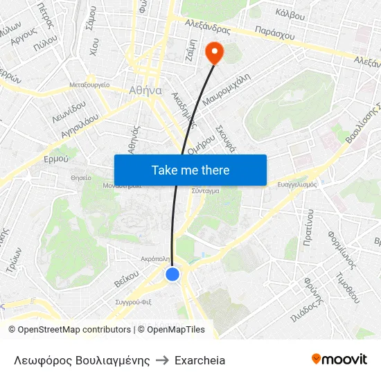 Vouliagmenis Avenue to Exarcheia map