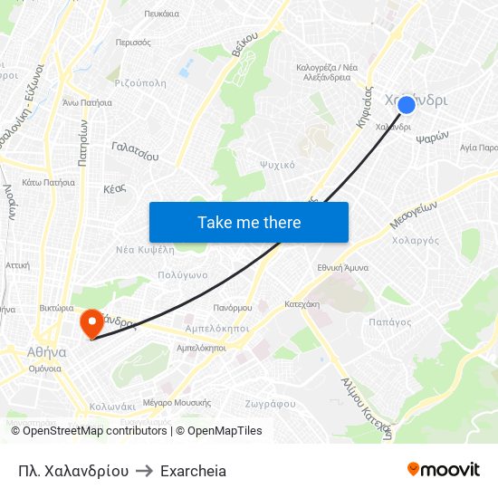 Πλ. Χαλανδρίου to Exarcheia map